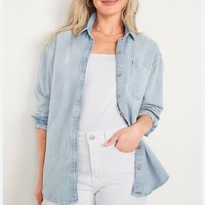 Old Navy Women’s Oversized Boyfriend Utility-Pocket Jean Shirt Western XS Tall